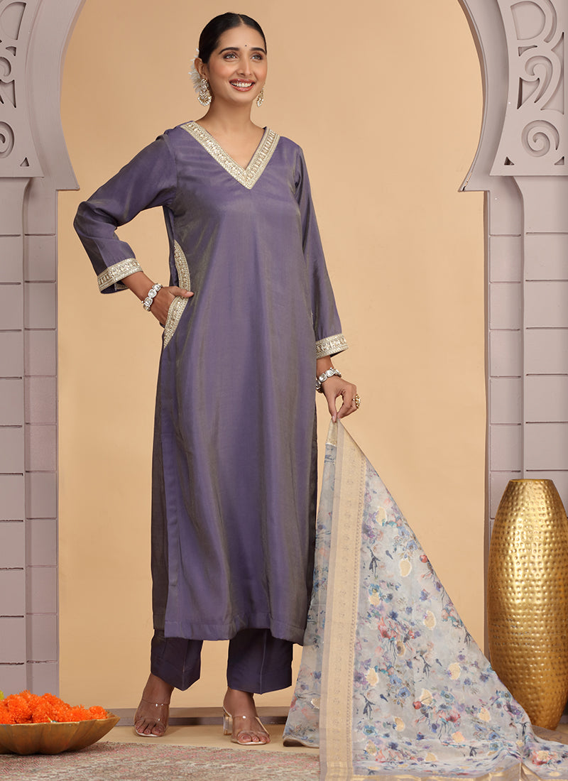 Chhap Purple Colour Chiffon Embroidery Salwar Suit - Distacart