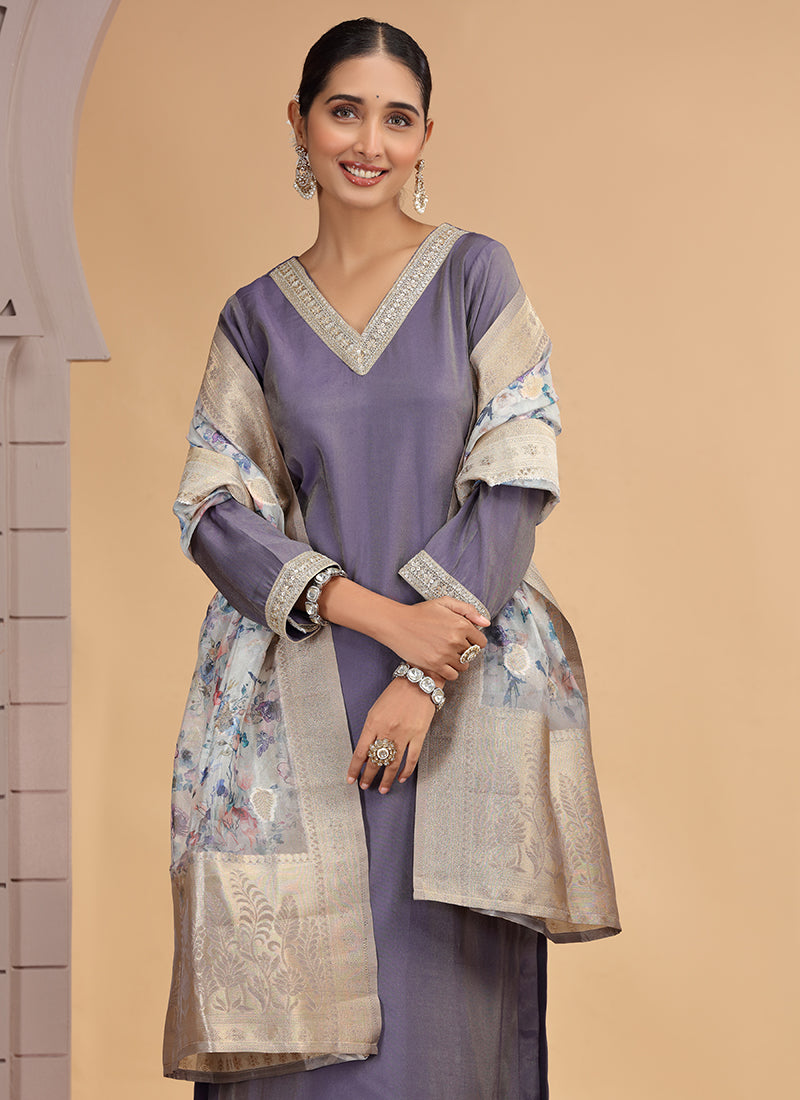 Chhap Purple Colour Chiffon Embroidery Salwar Suit - Distacart