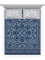 DDecor Blue & White Ethnic Motifs Cotton 140 TC King Bedsheet With 2 Pillow Covers - Distacart