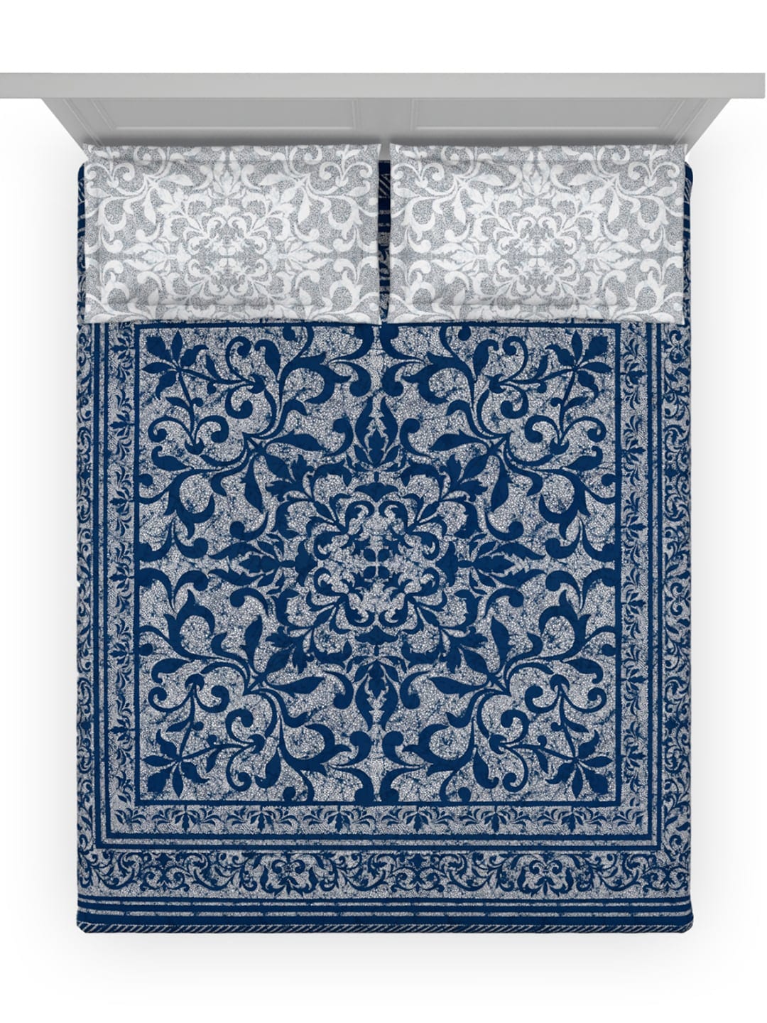 DDecor Blue & White Ethnic Motifs Cotton 140 TC King Bedsheet With 2 Pillow Covers - Distacart