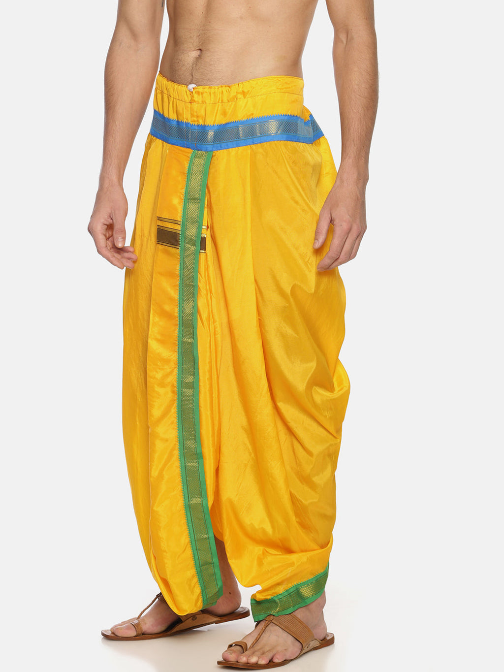 Sethukrishna Yellow Solid Double Layer Readymade Dhoti Pant For Men - Distacart