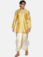 Sethukrishna Men Gold-Toned & White Kurta with Dhoti Pants - Distacart
