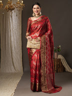 Saree Mall Pink & Gold-Toned Woven Design Zari Silk Blend Bagru Sarees - Distacart