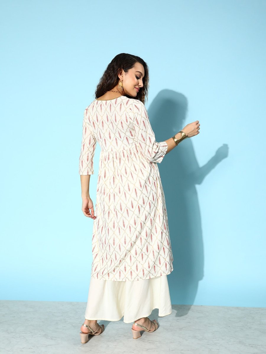 All About You Onyx White & Red Ethnic Motifs Printed Veere Di Wedding Kurta with Palazzos