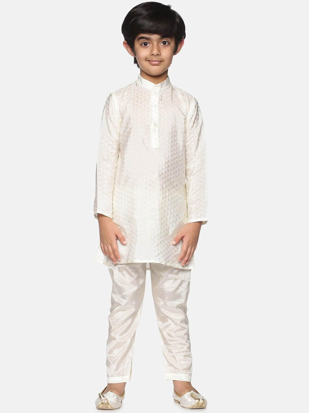 Sethukrishna Boys Cream-Coloured Kurta with Pyjamas