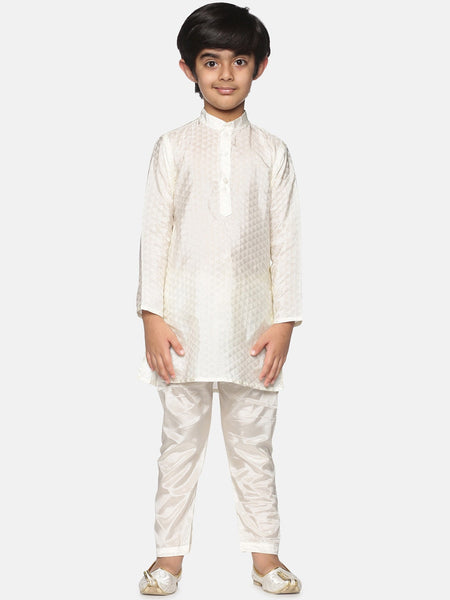 Sethukrishna Boys Cream-Coloured Kurta with Pyjamas