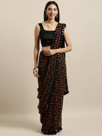 Tikhi Imli Black & Red Poly Georgette Printed Saree - Distacart