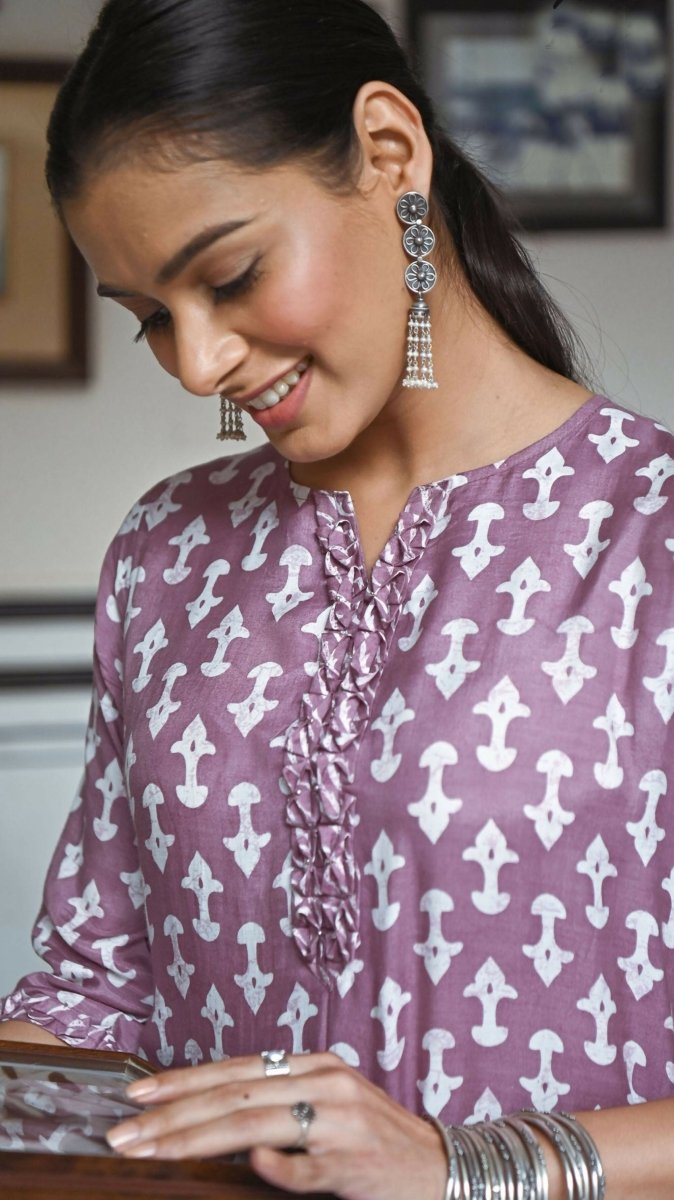 Aayaa Pure Muslin printed Kurti & Pant - purple
