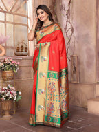 Joban Fashion Paithani Red Woven Soft Silk Saree - Distacart