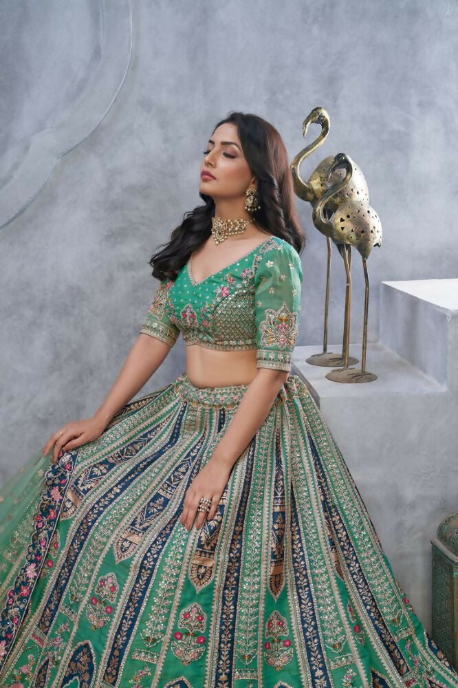 Kesar Fab Green Organza Embroidered Lehenga