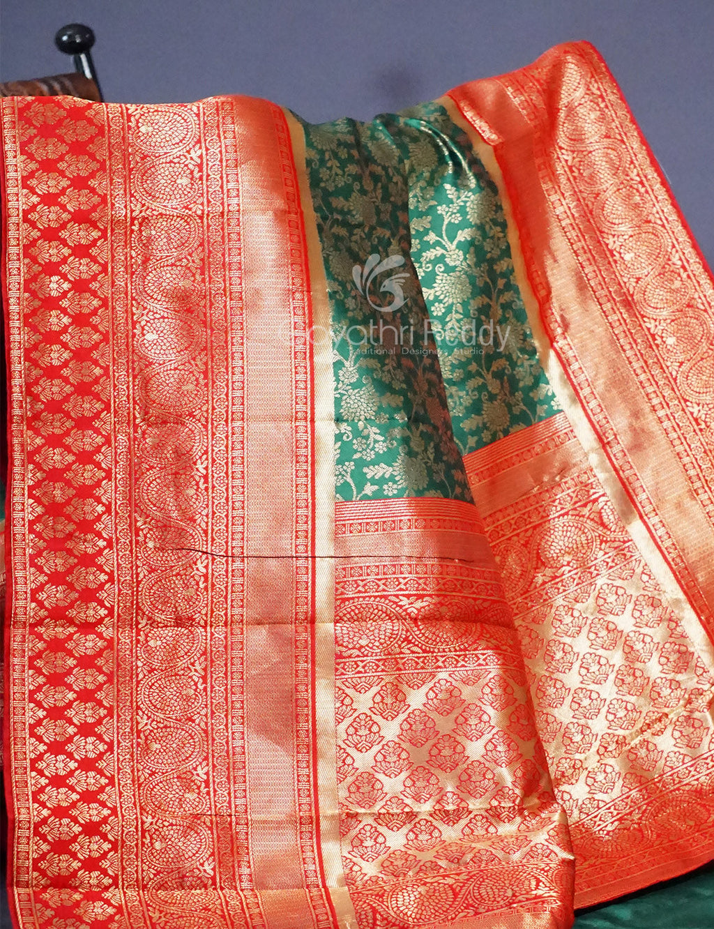 Shades of Green Floral Designbanaras Semi Silk Saree By Gayathri Reddy Designer Studio