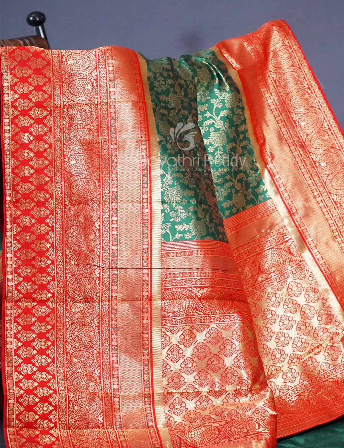 Shades of Green Floral Designbanaras Semi Silk Saree By Gayathri Reddy Designer Studio