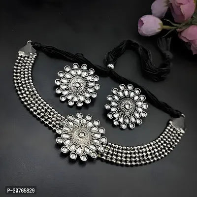 Tehzeeb Creations Women's Silver Plated Necklace Set With Stone