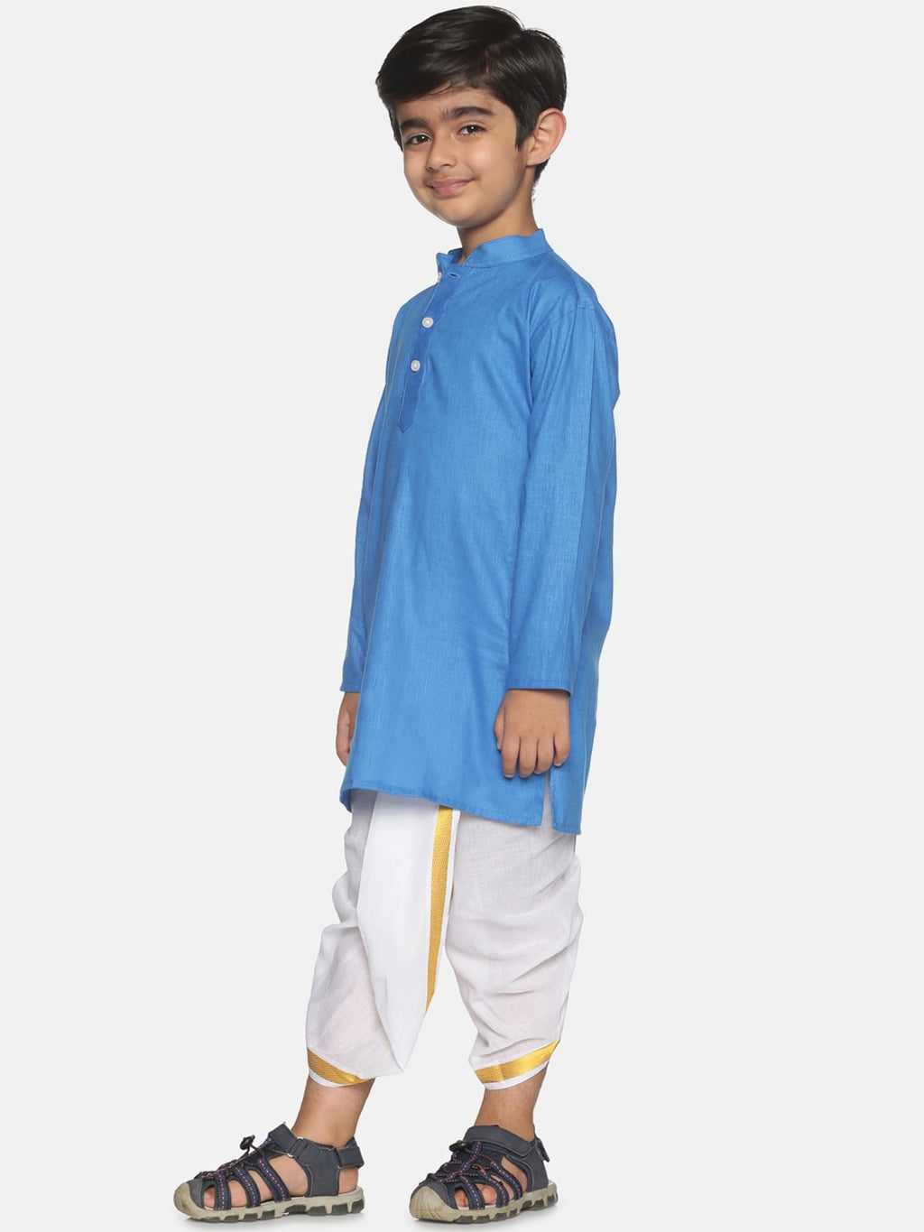 Sethukrishna Boys Blue & White Pure Cotton Kurta with Dhoti Pants