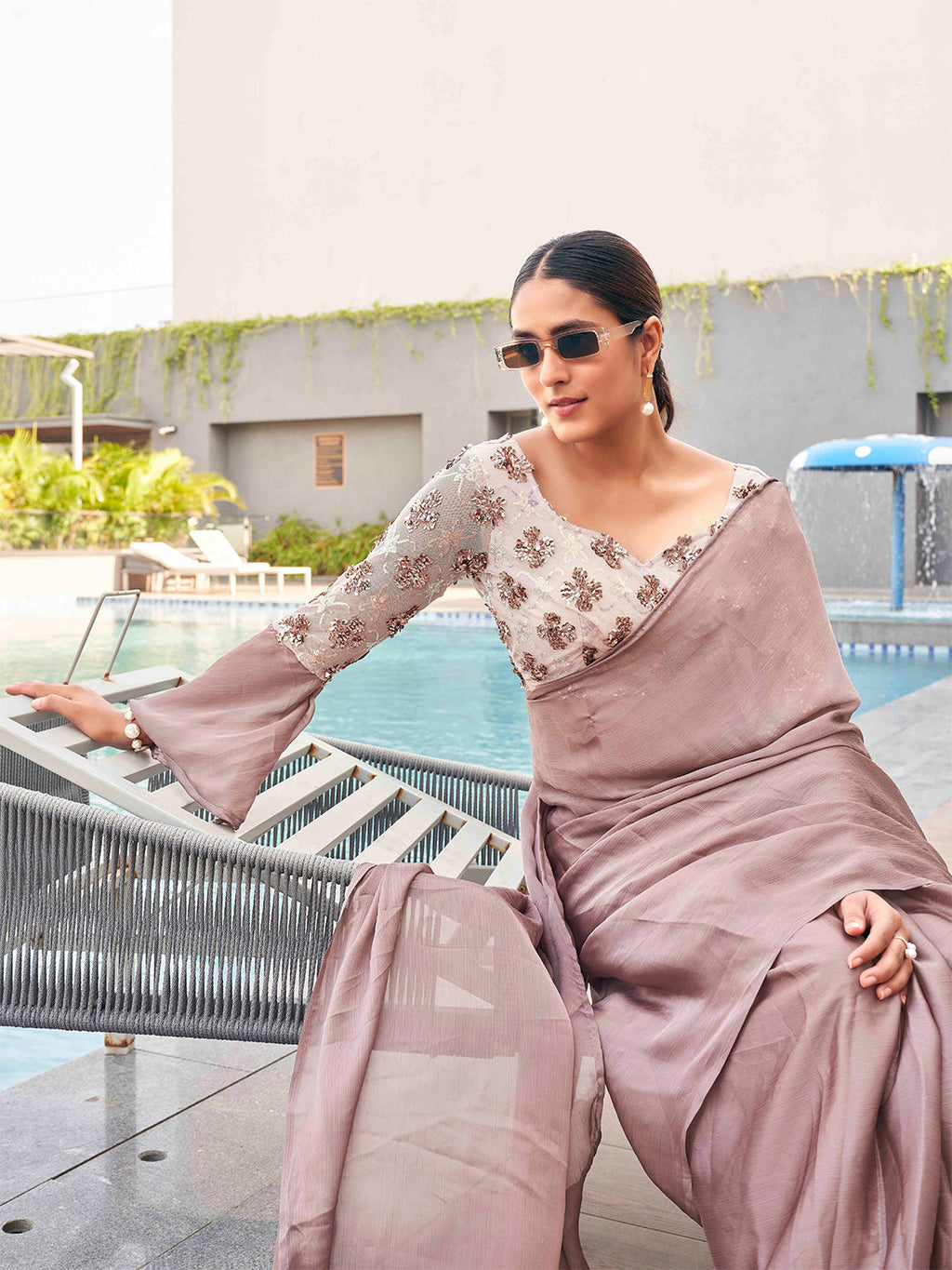 Tikhi Imli satin saree with sequence embroidered blouse - Distacart