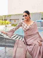 Tikhi Imli satin saree with sequence embroidered blouse - Distacart