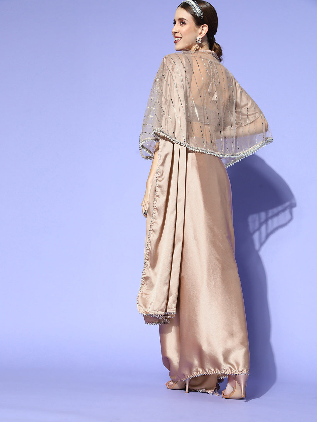Tikhi Imli Satin Saree With Cape - Distacart