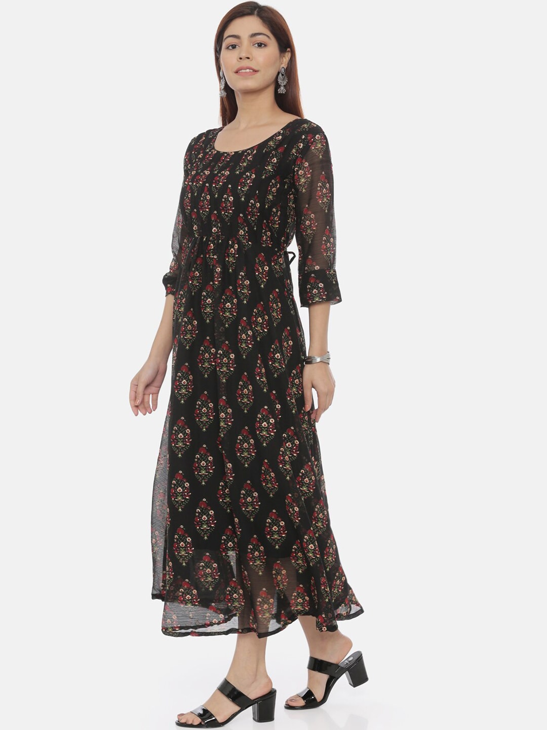 Souchii Women Black Printed Fit and Flare Dress - Distacart