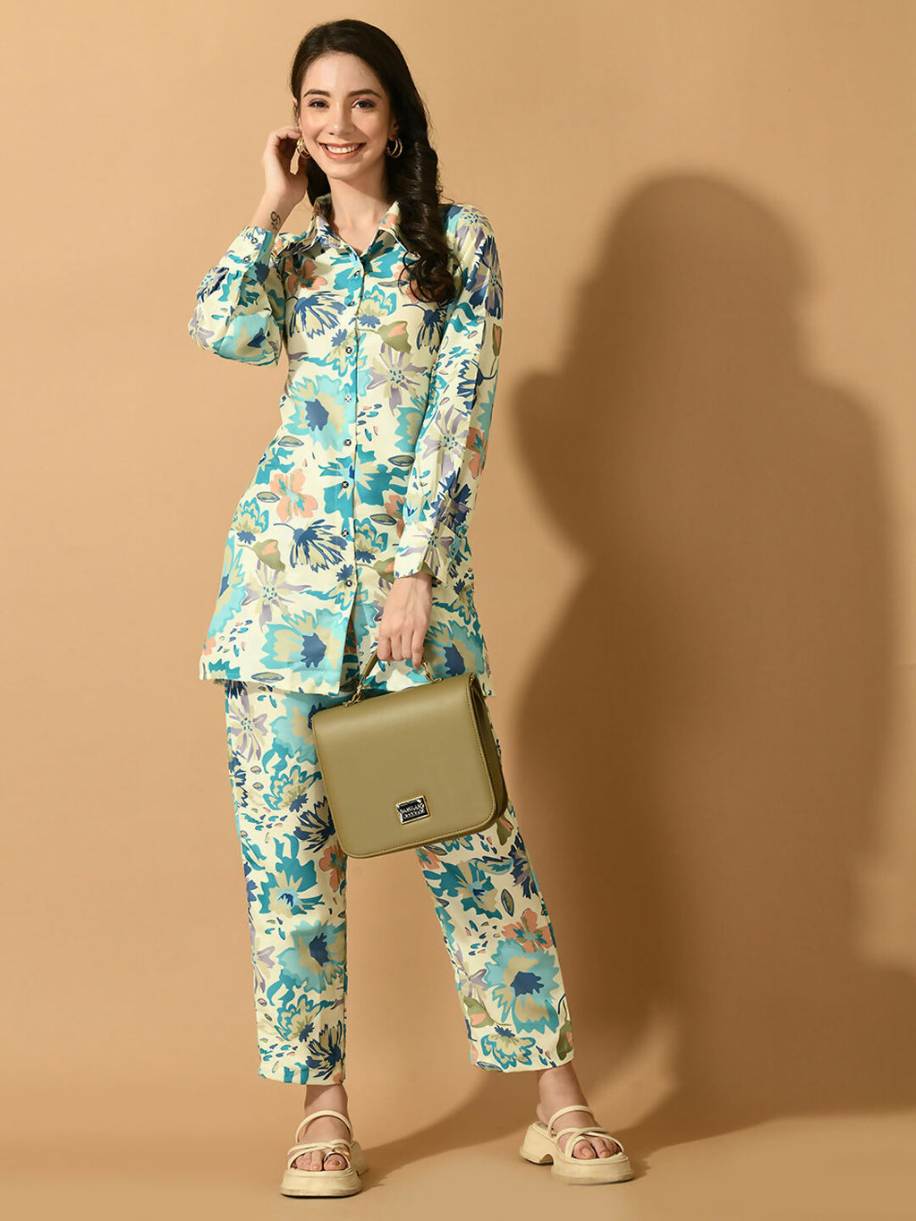 Myshka Women's Multi Printed Shirt With Trousers