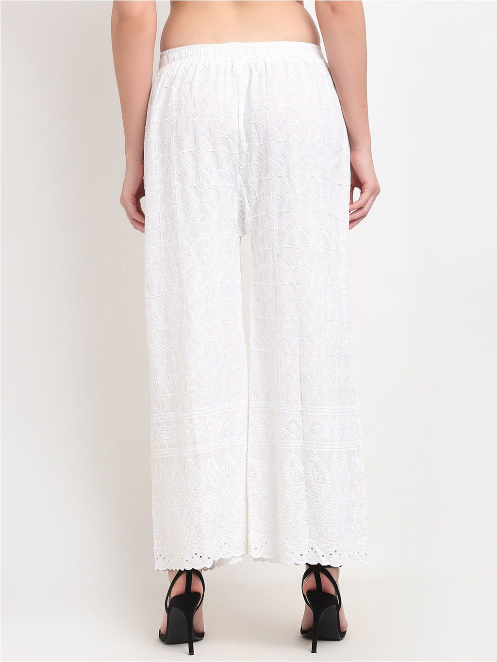 TAG 7 Pack Of 2 Women White Embroidered Palazzos