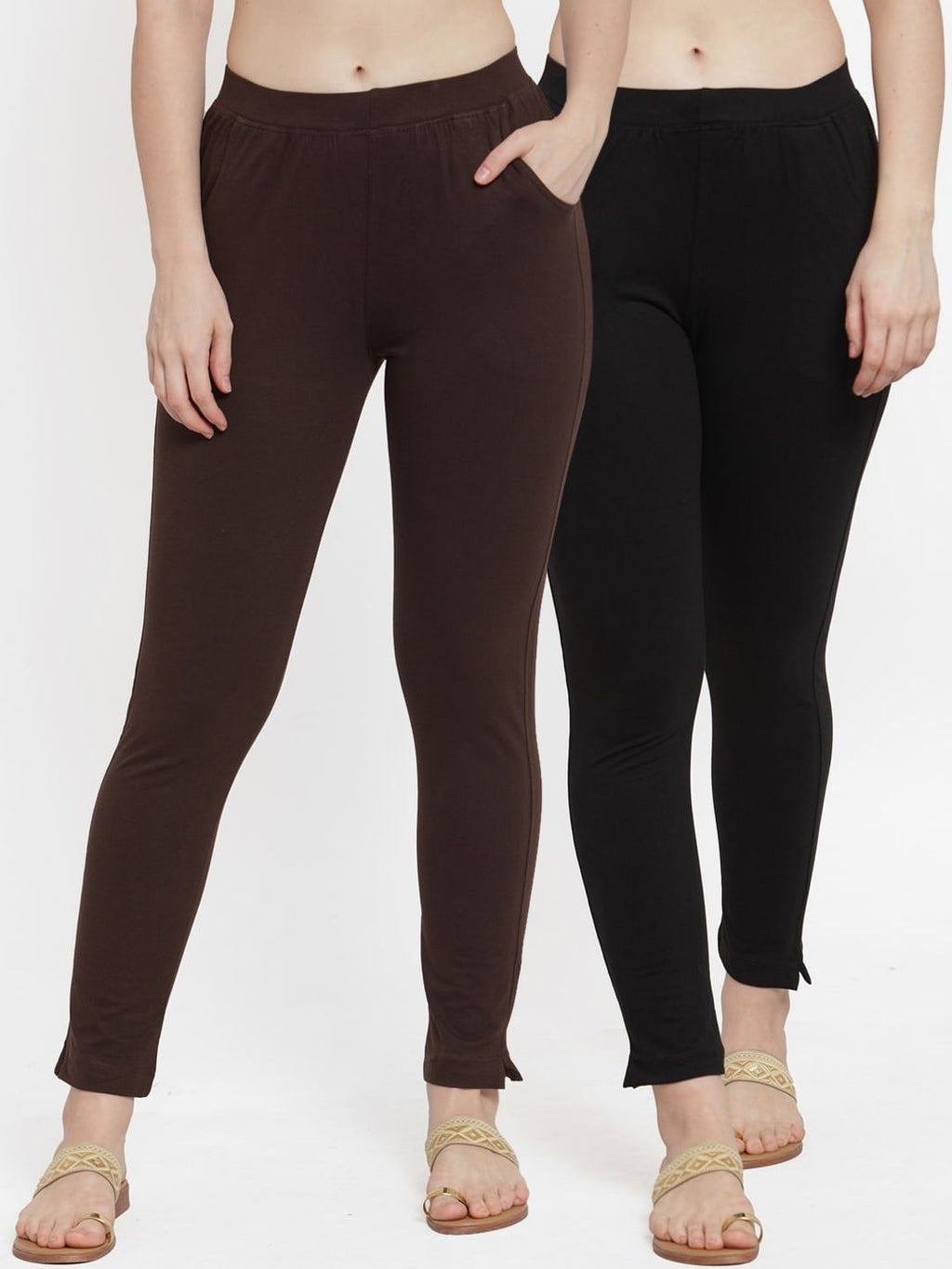 TAG 7 Women Pack Of 2 Solid Straight-Fit Ankle-Length Leggings