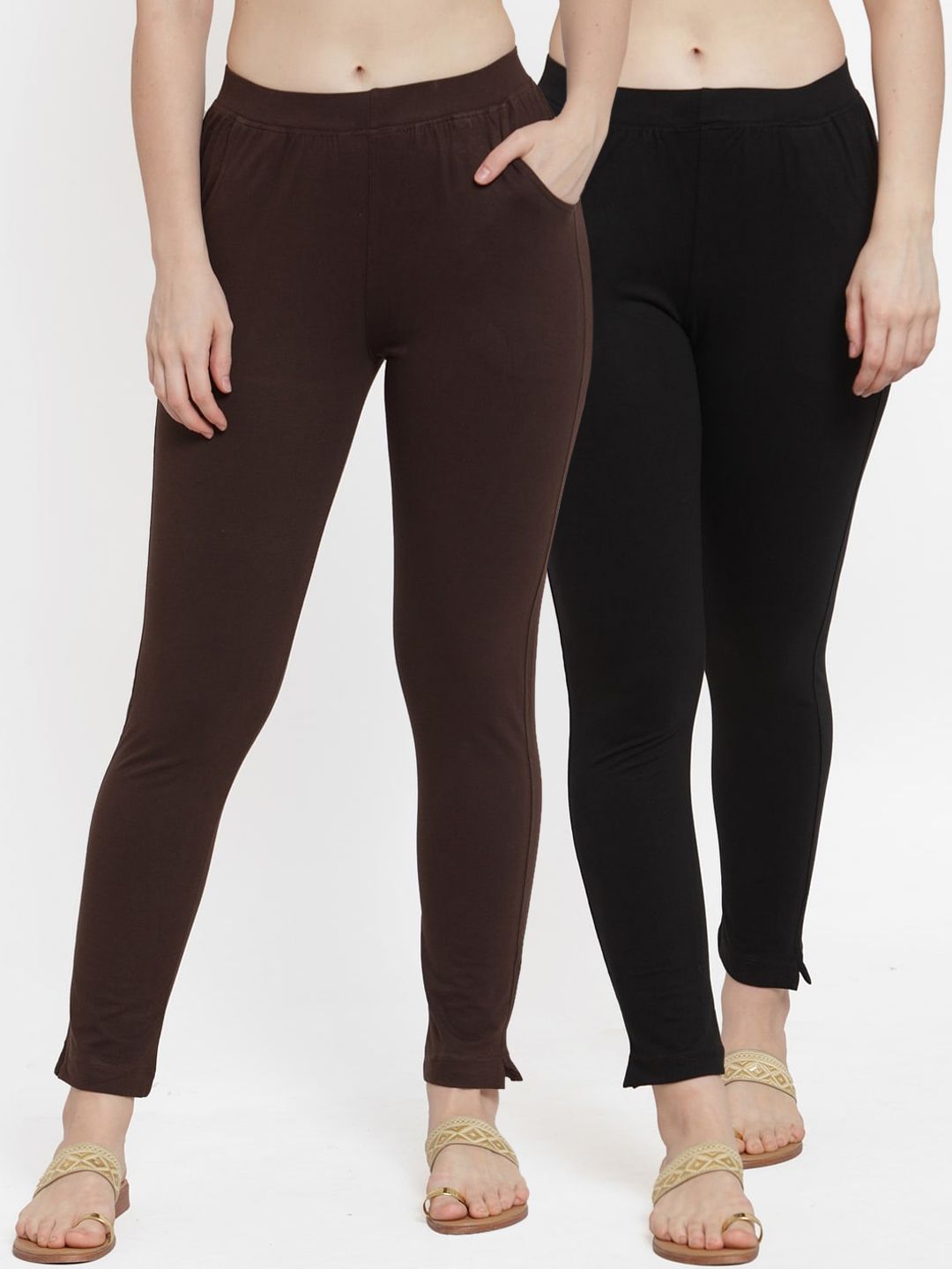 TAG 7 Women Pack Of 2 Solid Straight-Fit Ankle-Length Leggings