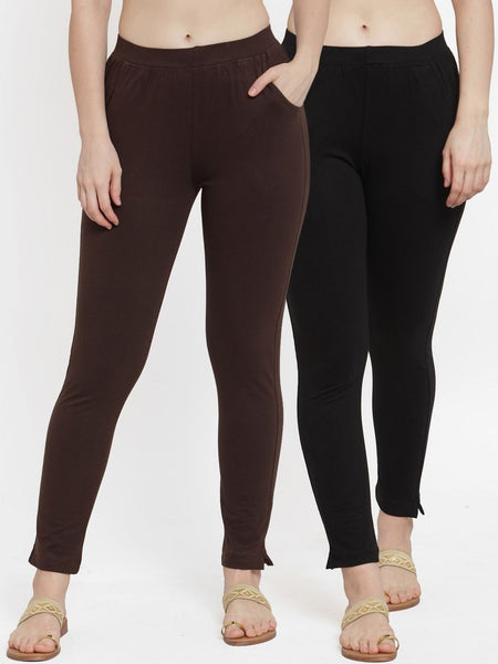 TAG 7 Women Pack Of 2 Solid Straight-Fit Ankle-Length Leggings