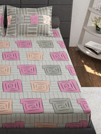 Story@home Beige & White Geometric Cotton 152 TC Queen Bedsheet With 2 Pillow Covers