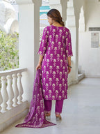 The52 Wine Women's Beautiful Cotton Blend Fabric Printed Work Straight Kurta, Pant and Dupatta Set - Distacart