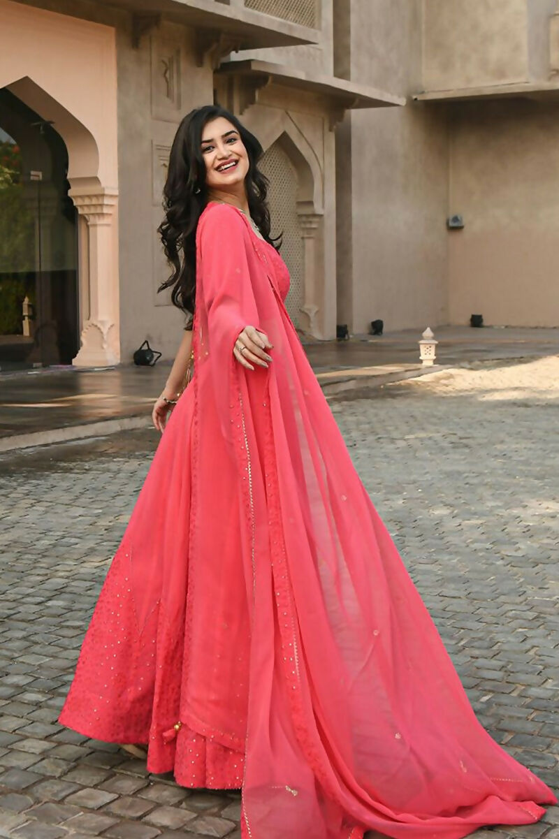 Jyoti Fashion Gajri Thread Embroidery Georgette Lehenga Choli with Dupatta