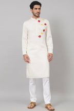 Cotton Kurta With Floral Embroidery Patch Embellishment by Hilo Design