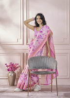 Anaita Pink Printed Pure Modal Silk Saree With Blouse - Distacart