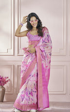 Anaita Pink Printed Pure Modal Silk Saree With Blouse - Distacart
