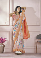 Anaita Peach Printed Pure Modal Silk Saree With Blouse - Distacart