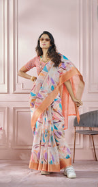 Anaita Peach Printed Pure Modal Silk Saree With Blouse - Distacart