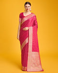 Monjolika Fashion Hot Pink Color Banarasi Satin Rich Brocade Embellishments Zari Woven Work Silk Saree