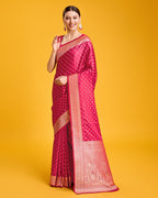 Monjolika Fashion Hot Pink Color Banarasi Satin Rich Brocade Embellishments Zari Woven Work Silk Saree