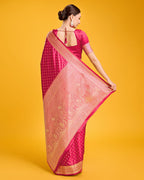 Monjolika Fashion Hot Pink Color Banarasi Satin Rich Brocade Embellishments Zari Woven Work Silk Saree