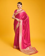 Monjolika Fashion Hot Pink Color Banarasi Satin Rich Brocade Embellishments Zari Woven Work Silk Saree