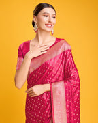 Monjolika Fashion Hot Pink Color Banarasi Satin Rich Brocade Embellishments Zari Woven Work Silk Saree