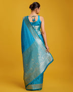 Monjolika Fashion Cyan Color Banarasi Zari Woven Work Enhanced Elegance Silk Saree - Distacart