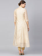 Juniper Womens Beige Chanderi Foil Print Kurta - Distacart