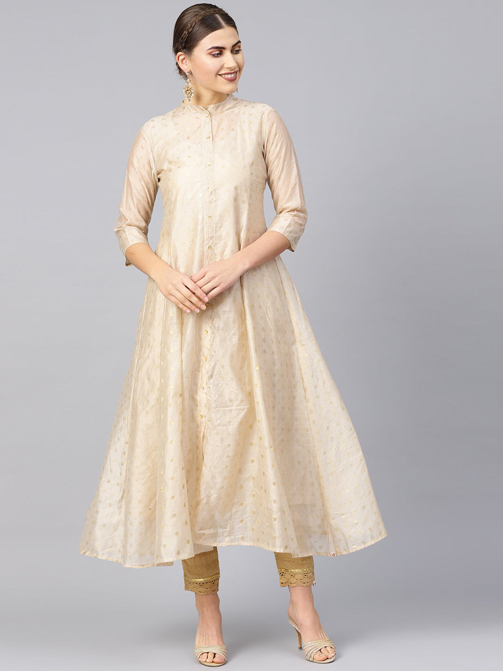 Juniper Womens Beige Chanderi Foil Print Kurta - Distacart