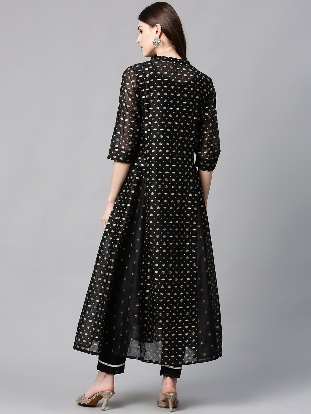 Juniper Womens Black Chanderi Foil Print Kurta - Distacart