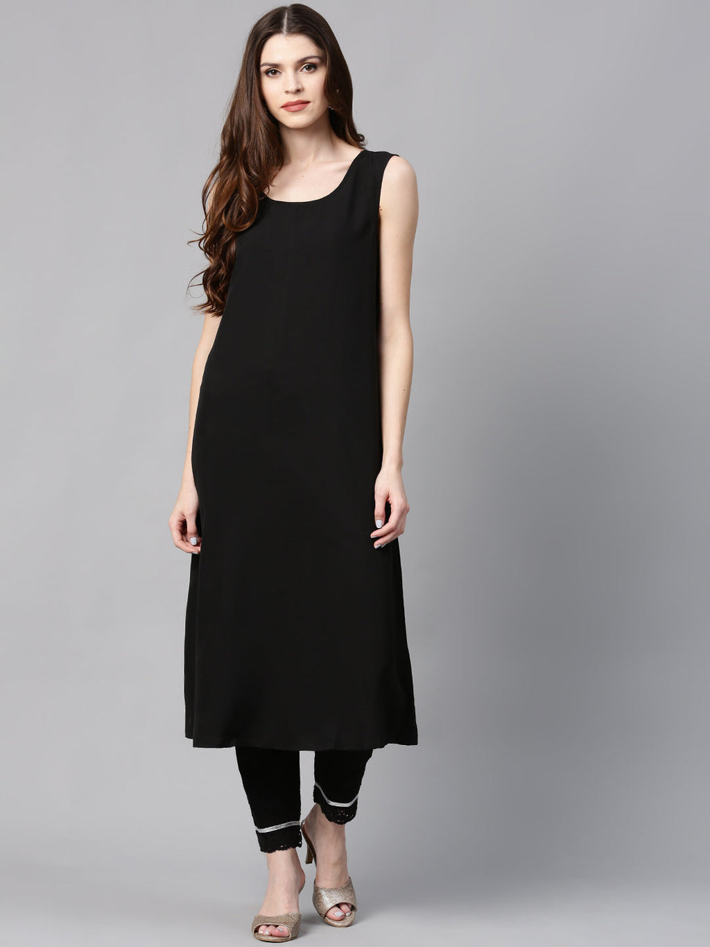 Juniper Womens Black Chanderi Foil Print Kurta - Distacart