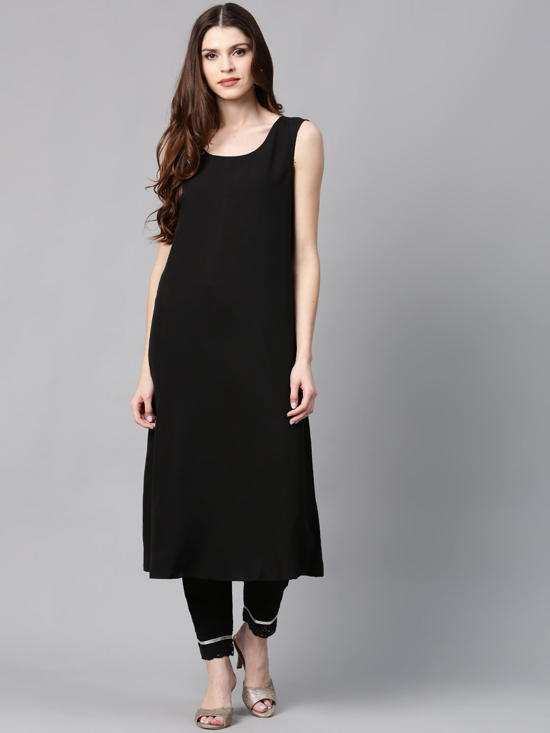 Juniper Womens Black Chanderi Foil Print Kurta - Distacart