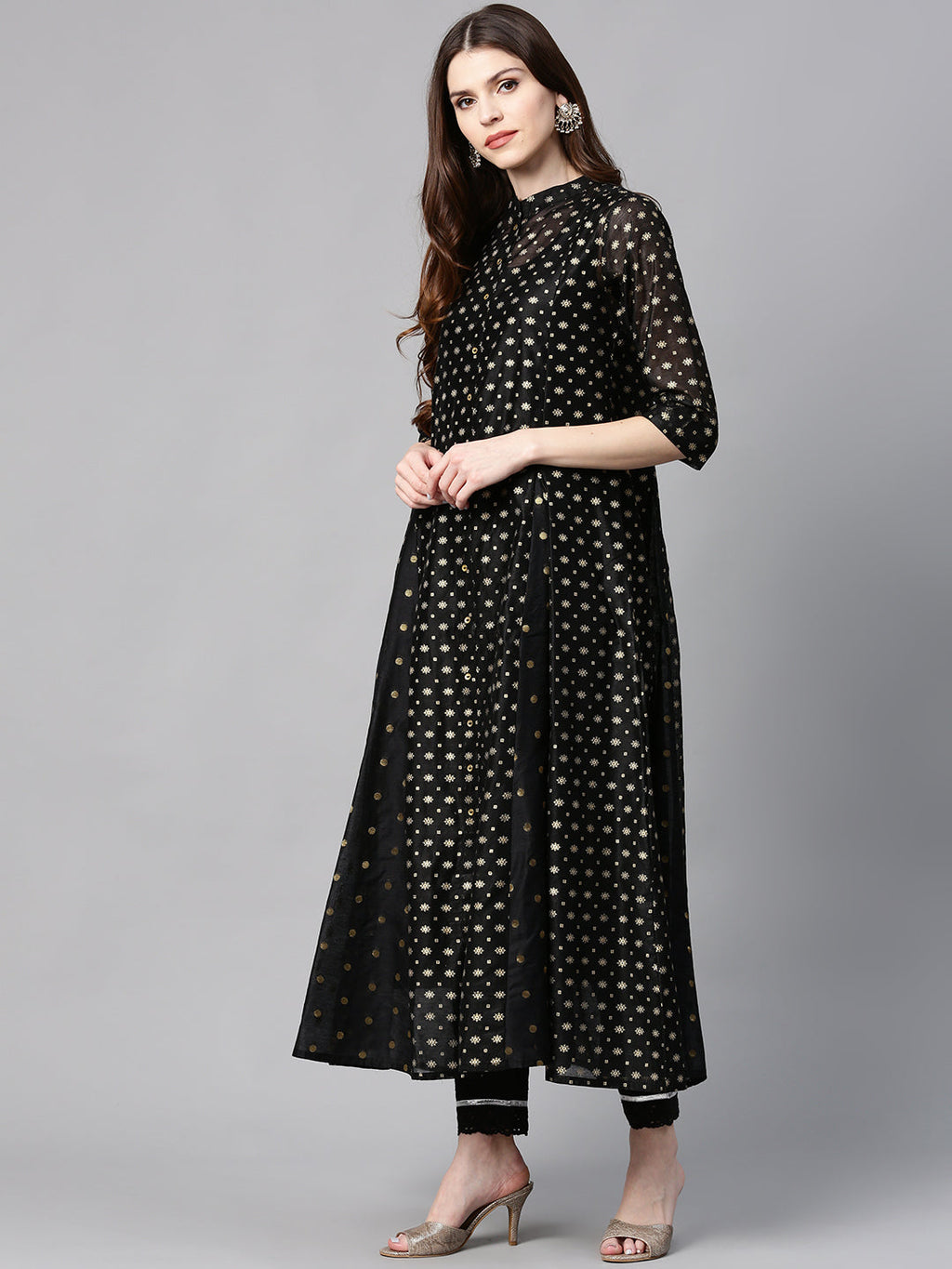 Juniper Womens Black Chanderi Foil Print Kurta - Distacart