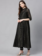 Juniper Womens Black Chanderi Foil Print Kurta - Distacart