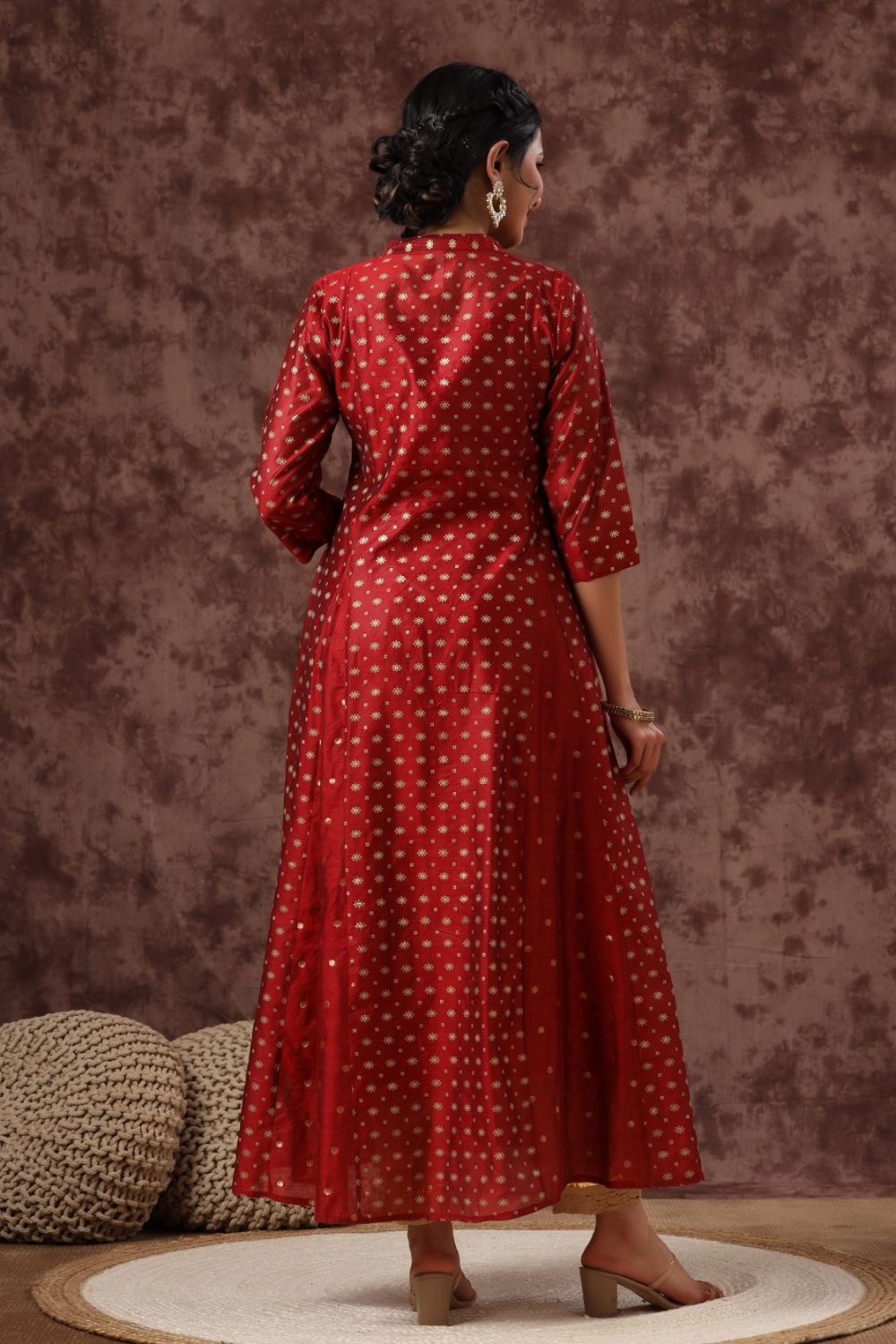 Juniper Womens Maroon Chanderi Foil Print Kurta - Distacart