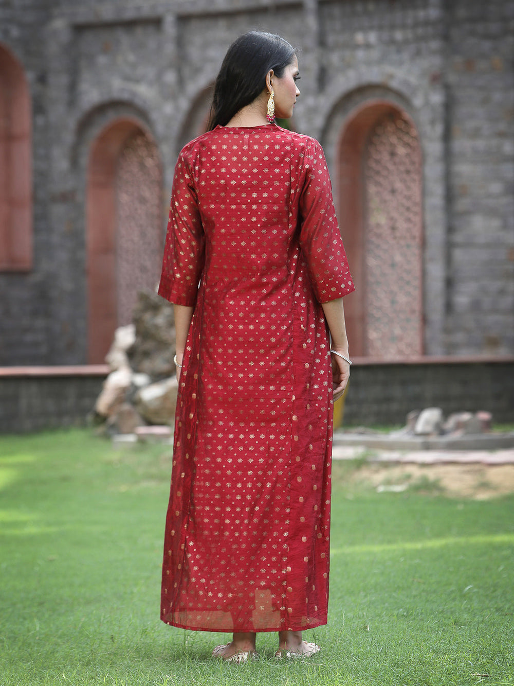 Juniper Women's Maroon Chanderi Silk Printed Anarkali Kurta - Distacart